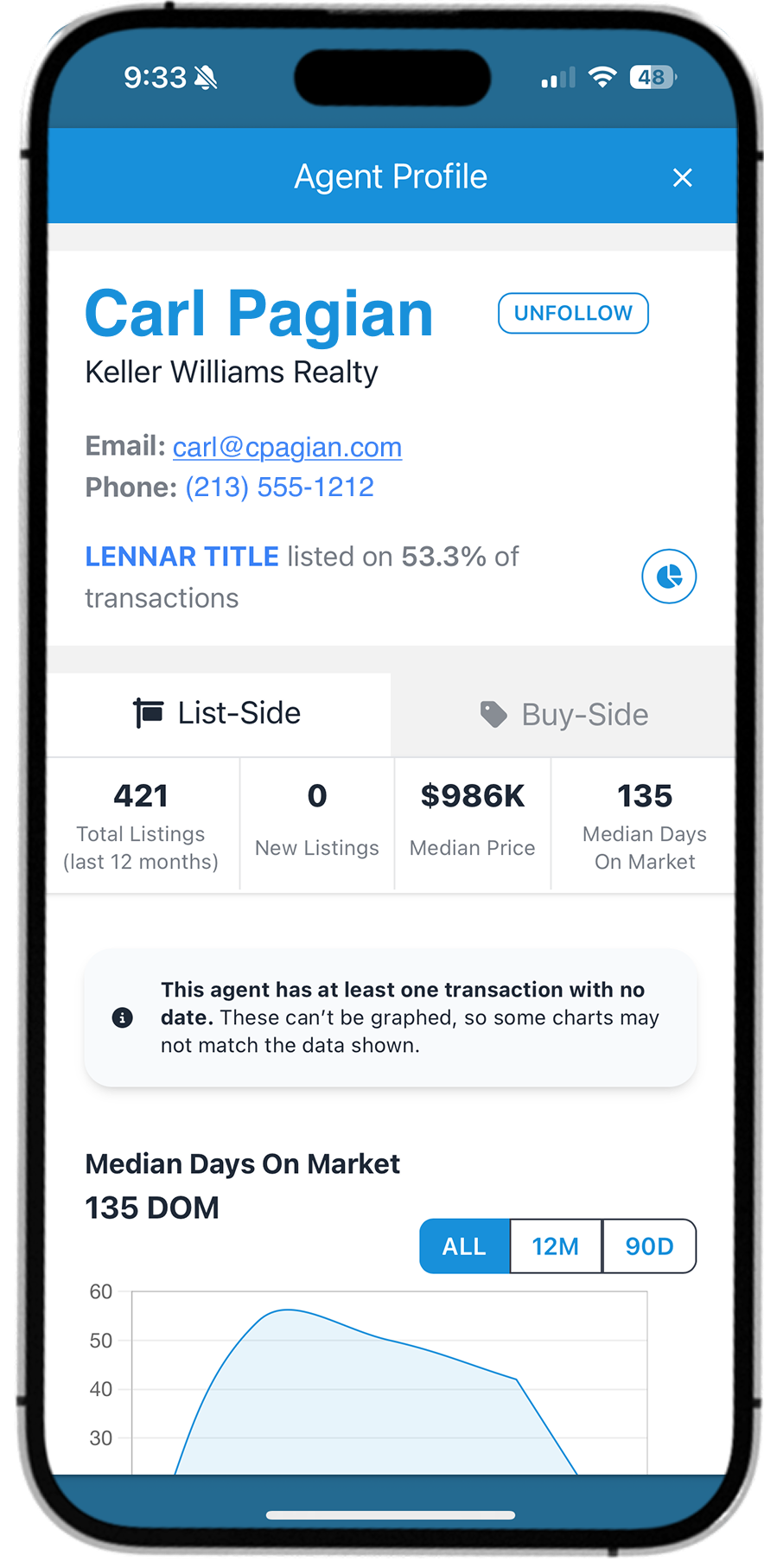 AgentBrief Mobile App - Agent Profile Screen on iPhone